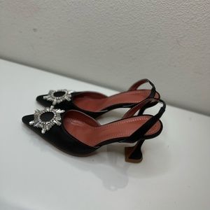 Black Begum-Style Satin Crystal Embellished Slingback Heels Size 7